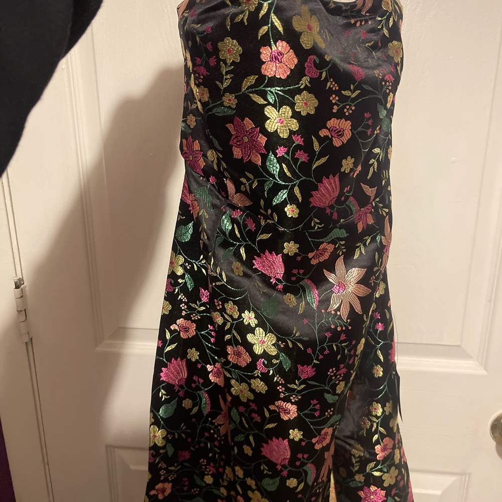 Lulu's Black Floral Satin Dress